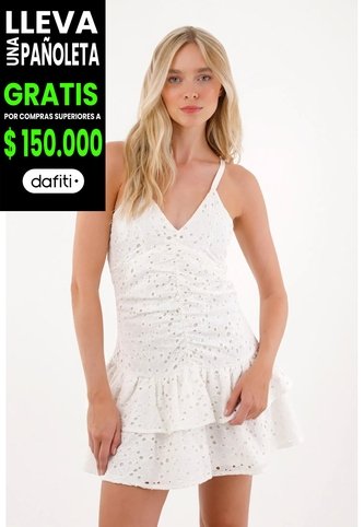 Tennis Vestido Corto En Ojalillo Crudo De Ajuste Cómodo Para Mujer Tennis