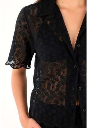 Tennis Camisa Tipo Bowling En Encaje Negra Para Mujer