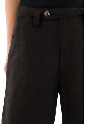 Tennis Pantalón Wide Leg Negro En 100% Lino Para Mujer