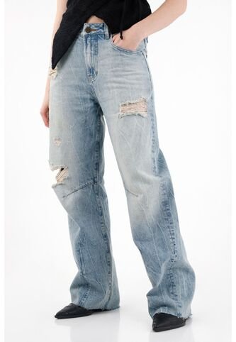 Tennis Jean Wide Leg Tiro Alto Con Rotos Para Mujer Tennis