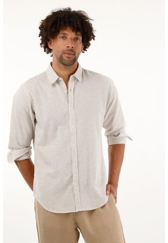 Camisa Café A Rayas Manga Larga Para Hombre Tennis