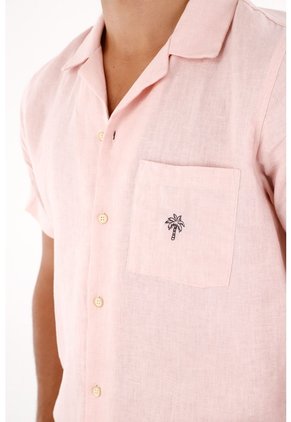 Camisa En 100% Lino Rosada Para Hombre