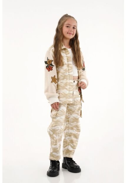 Pantalón Horseshoe Con Bordado De Flores Crudo Para Niña