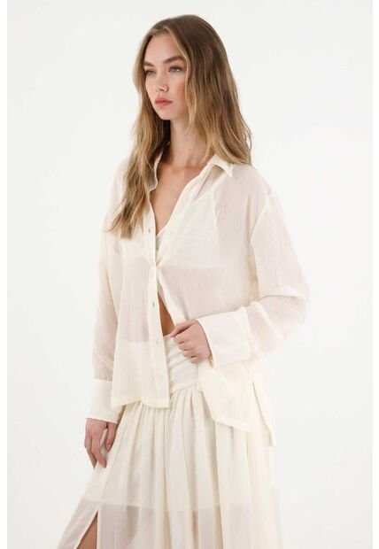 Tennis Camisa Manga Larga Con Transparencia Crudo Para Mujer