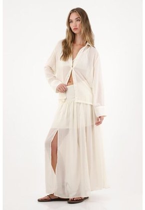 Tennis Camisa Manga Larga Con Transparencia Crudo Para Mujer