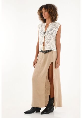 Falda Crudo En 100% Lino Con Abertura Para Mujer Tennis