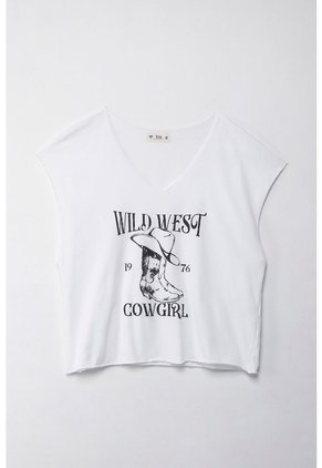 Tennis Camiseta Boxy Fit Manga Sisa Blanca Para Mujer