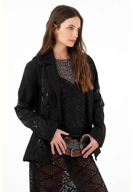 Blazer Negro Con Detalles De Lentejuelas Para Mujer
