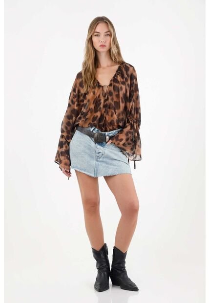 Tennis Camisa Animal Print Con Leve Transparencia Para Mujer