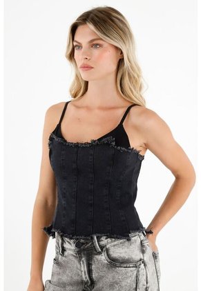 Tennis Camisa Tipo Chaleco En Denim Negro Para Mujer