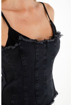 Tennis Camisa Tipo Chaleco En Denim Negro Para Mujer