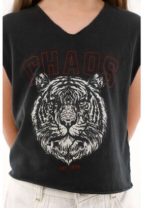 Camiseta Negra Con Estampado De Tigre Para Niña