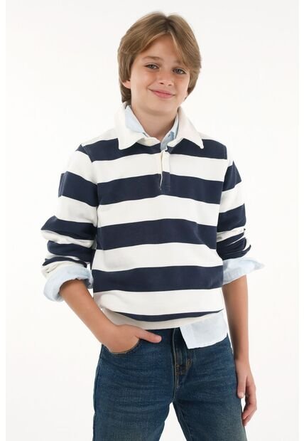 Buzo Tipo Polo Azul Con Estampado De Rayas Para Niño