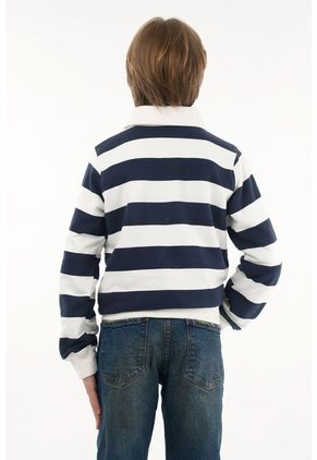 Buzo Tipo Polo Azul Con Estampado De Rayas Para Niño