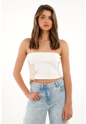 Tennis Camiseta Strapless Crudo Con Aplique Para Mujer