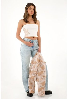 Tennis Camiseta Strapless Crudo Con Aplique Para Mujer