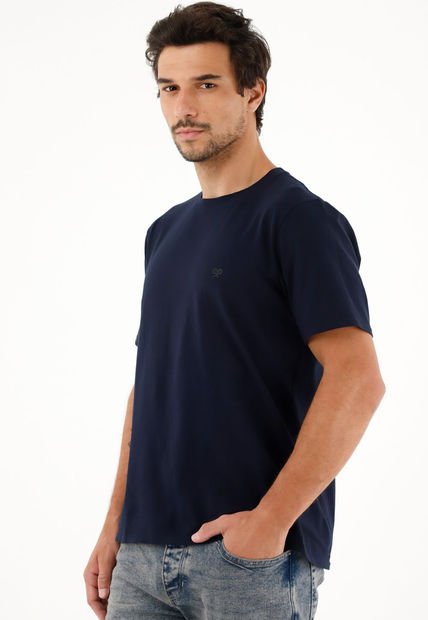 Camiseta Cuello Redondo Azul Para Hombre