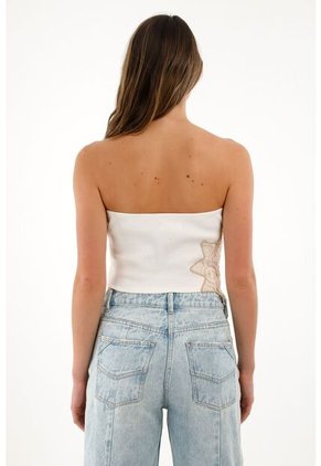 Tennis Camiseta Strapless Crudo Con Aplique Para Mujer