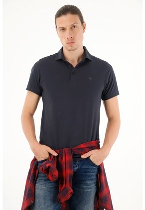 Tennis Polo Azul Con Raqueta Bordada Para Hombre