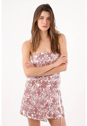 Tennis Vestido Mini Strapless Con Falda Cruzada Con Amarre En Terracota Para Mujer Tennis