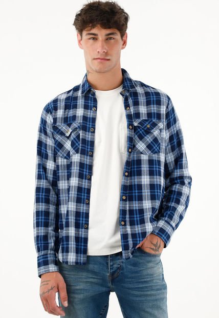 Camisa De Diseño A Cuadros Azul Para Hombre