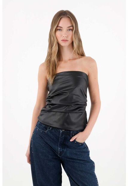 Tennis Camisa Strapless En Cuero Sintético Negra Para Mujer