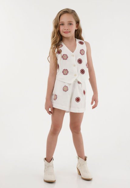 Chaleco Con Bordado De Flores Crudo Para Niña