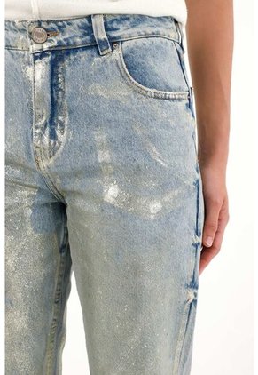 Tennis Jean Mom Tiro Alto Efecto Foil Dorado Para Mujer