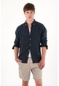 Tennis Camisa En 100% Lino Manga Larga Azul Con Acabado Suave Para Hombre de Tennis