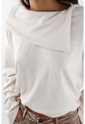 Tennis Buzo Para Mujer En Poliéster Marfil Relajado Con Cuello Envolvente