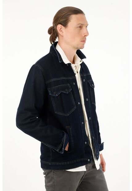 Tennis Chaqueta Trucker Con Bolsillos De Tapa Para Hombre