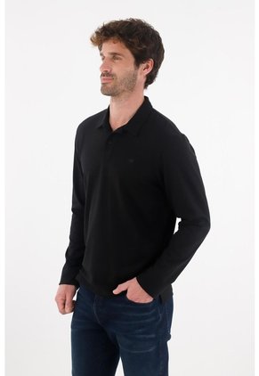 Tennis Polo Manga Larga Negra Para Hombre