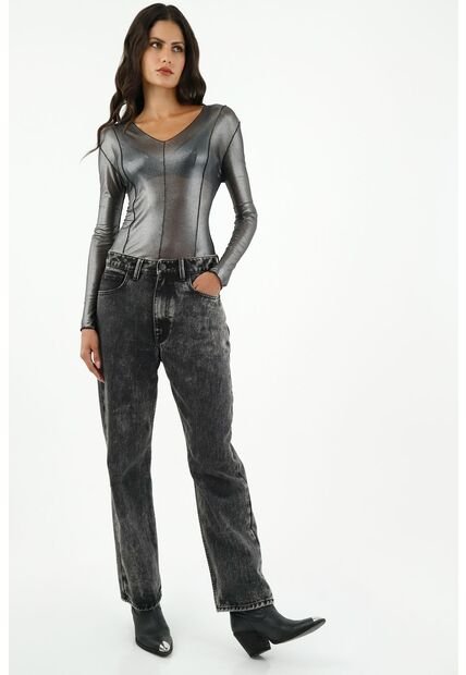 Camiseta Negra En Malla Transparente Para Mujer