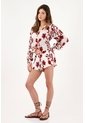 Tennis Bermuda Fit Relajado Con Estampado Floral Rojo En Poliéster Blanco Para Mujer de Tennis