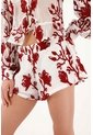 Tennis Bermuda Fit Relajado Con Estampado Floral Rojo En Poliéster Blanco Para Mujer de Tennis