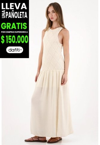 Tennis Vestido Largo Manga Sisa Crudo Con Acabado Ligero Para Mujer Tennis
