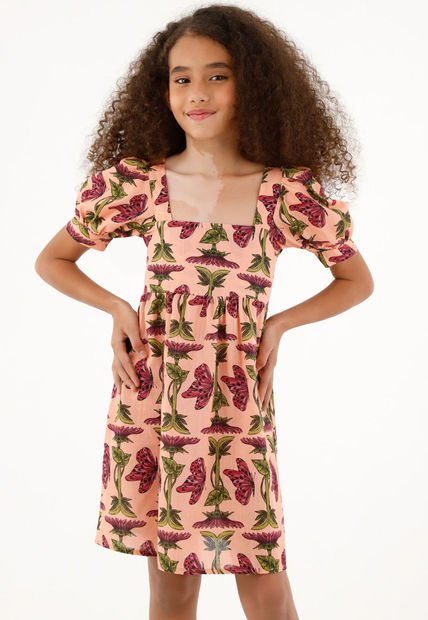 Vestido Corto Con Estampado De Mariposas Para Niña