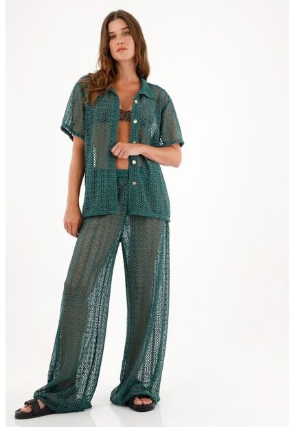 Pantalón Tejido Con Transparencia Verde Para Mujer