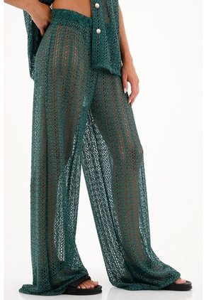 Pantalón Tejido Con Transparencia Verde Para Mujer