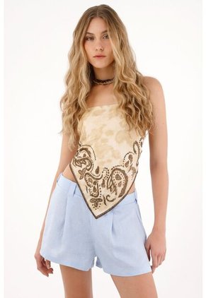 Tennis Short En 100% Lino Azul Para Mujer