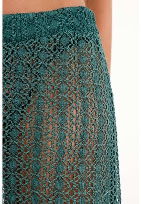 Pantalón Tejido Con Transparencia Verde Para Mujer