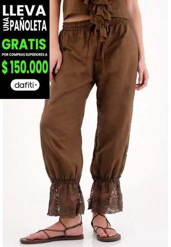 Tennis Pantalón Con Elástico Y Encaje En Bota Café Para Mujer Tennis