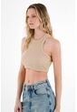 Tennis Crop Top En Rib Café Para Mujer de Tennis