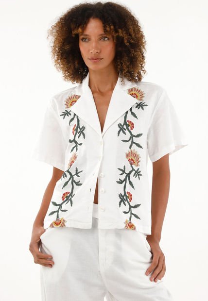 Camisa Tipo Bowling Manga Corta Para Mujer