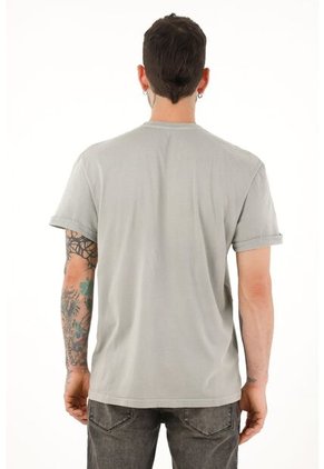Tennis Camiseta Gris Con Estampado En Cuello Para Hombre