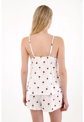 Pijama Con Encaje Y Estampado De Cerezas Para Mujer