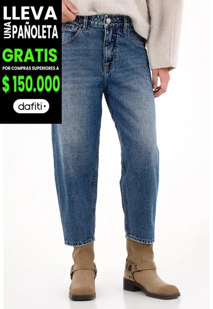 Tennis Jean Horseshoe Cinco Bolsillos Azul Con Acabado Natural Para Mujer