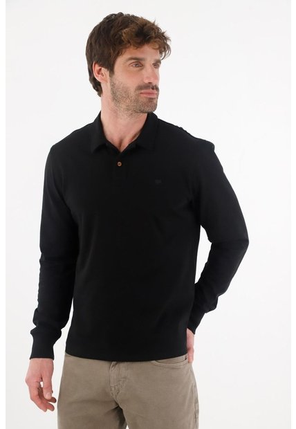 Tennis Camiseta Manga Larga Negra Con Acabado Suave Para Hombre