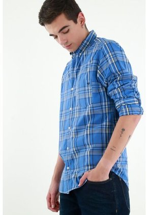 Camisa Azul De Cuadros Para Hombres