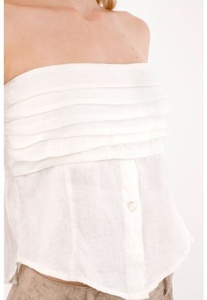 Camisa Strapless Con Diseño De Tablas Crudo Para Mujer